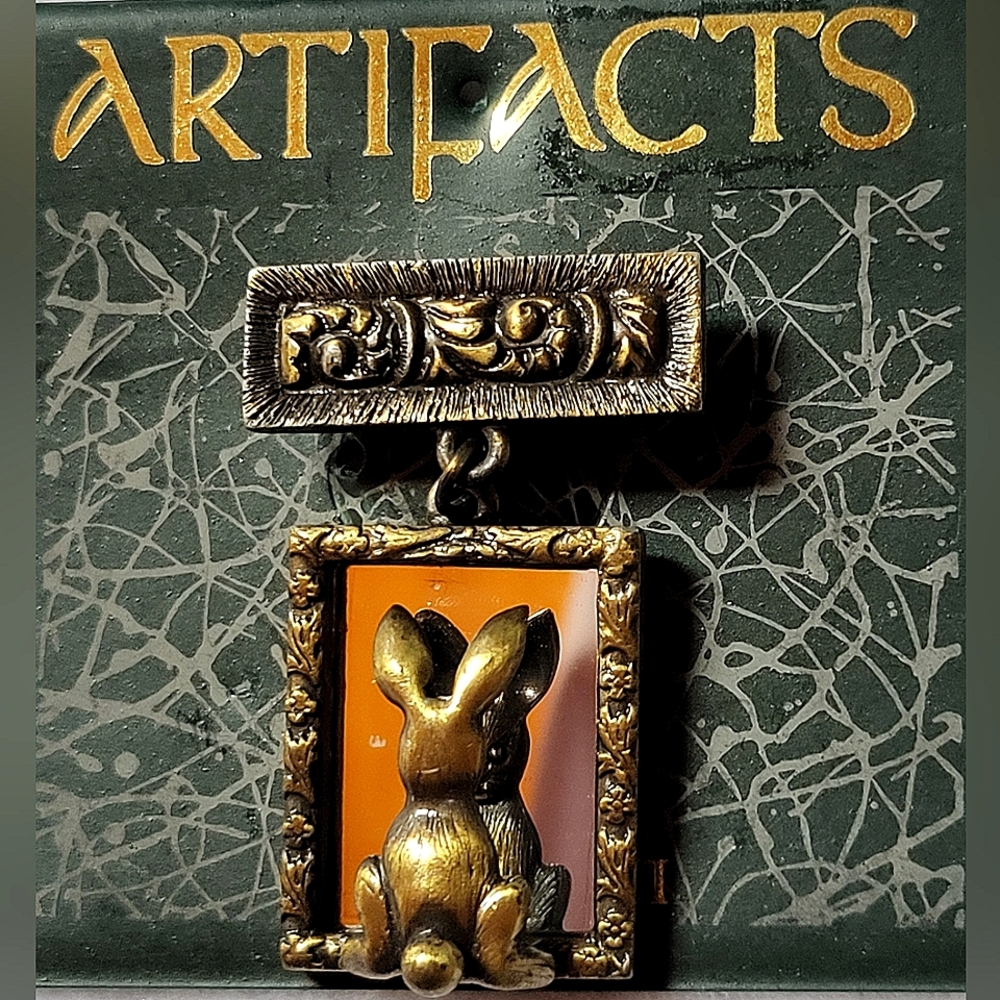 Vintage JJ Gold Plated Rabbit Looking in the Mirror Brooch / Pin